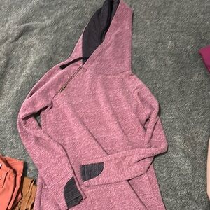 Ampersand Avenue double hooded sweatshirt, Medium Heathered Maroon & grey